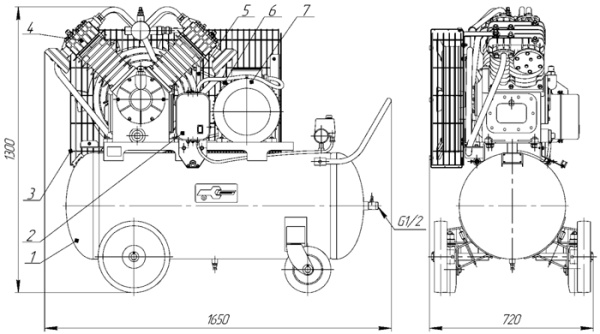 Состав и габаритные размеры установки компрессорной К-31 Состав и габаритные размеры установки компрессорной К-31