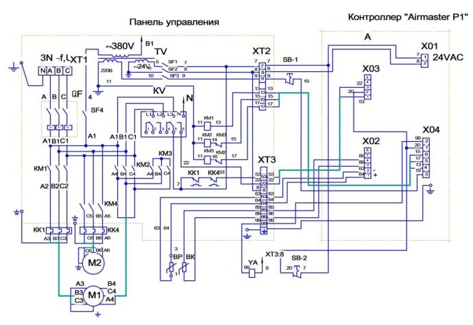 Схема электрическая принципиальная установки компрессорной ВК-64М